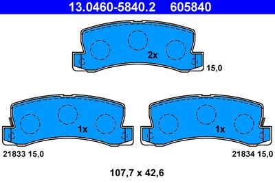 Комплект тормозных колодок, дисковый тормоз ATE 13.0460-5840.2 для TOYOTA HARRIER
