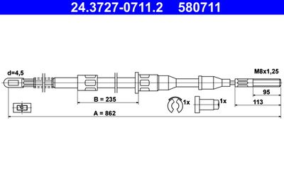 Тросик, cтояночный тормоз ATE 24.3727-0711.2 для OPEL ASCONA
