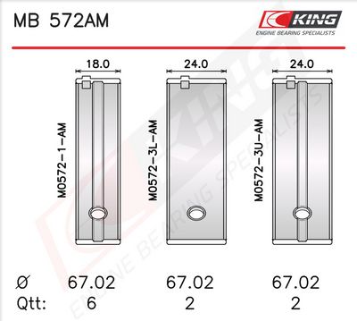 Комплект черупки на лагера на коляновия вал KING MB 572AM0.75