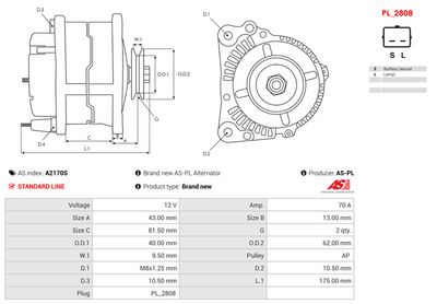 GENERATOR / ALTERNATOR AS-PL A2170S 1