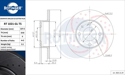 спирачен диск ROTINGER RT 1021-GL T5