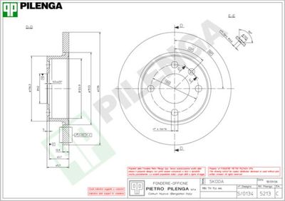 Тормозной диск PILENGA 5213 для SKODA FELICIA