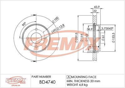 FREMAX BD-4740 Тормозные диски  для NISSAN TIIDA Наклонная задняя часть (C11) 1.8