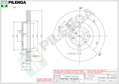 Тормозной диск PILENGA V661 для TOYOTA bB