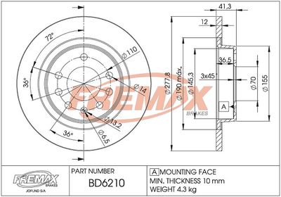 Тормозной диск FREMAX BD-6210 для OPEL GT