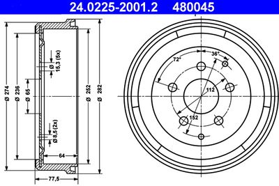 Тормозной барабан ATE 24.0225-2001.2 для VW TRANSPORTER