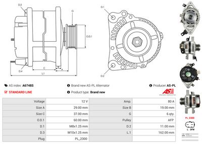 GENERATOR / ALTERNATOR AS-PL A6748S 4