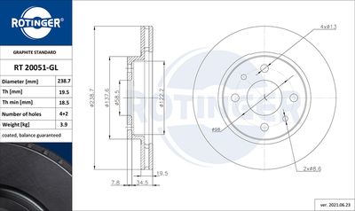 Тормозной диск ROTINGER RT 20051-GL для LADA 112