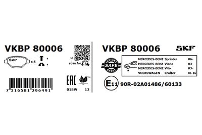 Комплект тормозных колодок, дисковый тормоз VKBP 80006