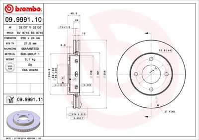 BREMBO 09.9991.11 Тормозные диски  для SMART FORFOUR (Смарт Форфоур)