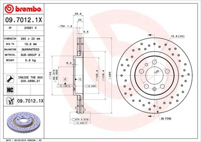 Tarcza hamulcowa 1szt BREMBO 09.7012.1X produkt