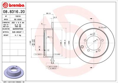 Тормозной диск BREMBO 08.8316.20 для MITSUBISHI GALANT
