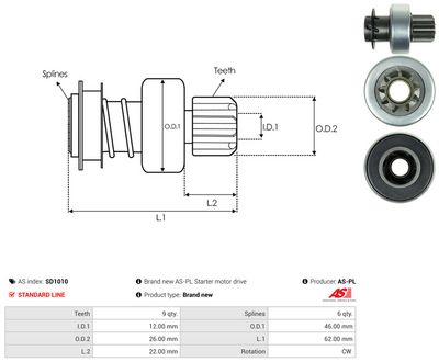 Volnoběžný převod, startér AS-PL SD1010