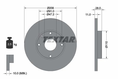 Тормозной диск TEXTAR 92045200 для DAIHATSU CHARADE