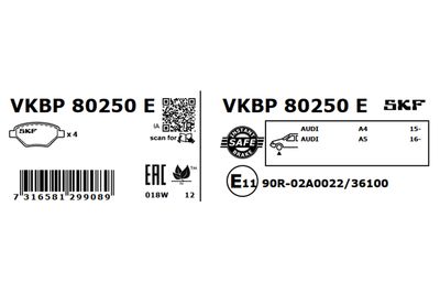Комплект тормозных колодок, дисковый тормоз VKBP 80250 E