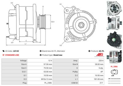 GENERATOR / ALTERNATOR AS-PL A3143 4
