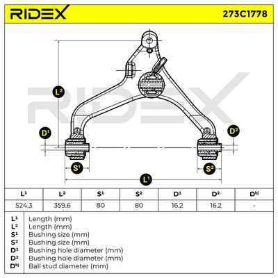 носач, окачване на колелата RIDEX 273C1778