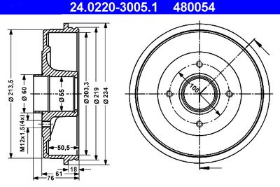 Тормозной барабан ATE 24.0220-3005.1 для RENAULT EXPRESS