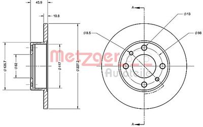 Тормозной диск METZGER 6110418 для FIAT 850