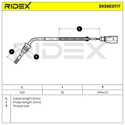 датчик, температура на изгорелите газове RIDEX 3938E0117