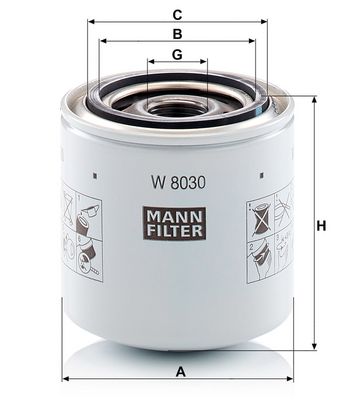 Oliefilter (geschroefd) past: BOBCAT E32, E42, E45, E50, E55, 450, 510, 530, 550, 570, 590, 630, 650, 26.60, 30.60, 30.70, 34.65 MASSEY FERGUSON TH6030, TH6534, TH7035, TH7038, TH8043