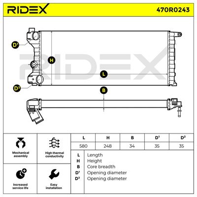 радиатор, охлаждане на двигателя RIDEX 470R0243