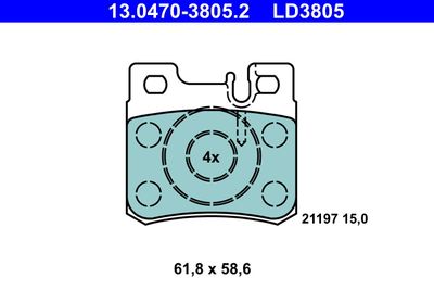 Комплект тормозных колодок, дисковый тормоз ATE 13.0470-3805.2 для MERCEDES-BENZ 124