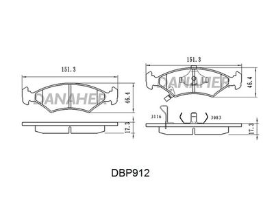 Комплект тормозных колодок, дисковый тормоз DANAHER DBP912 для KIA SEPHIA