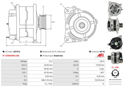 GENERATOR / ALTERNATOR AS-PL A6791S 4