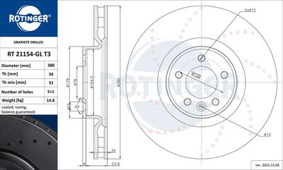 Tarcza hamulcowa ROTINGER RT 21154-GL T3