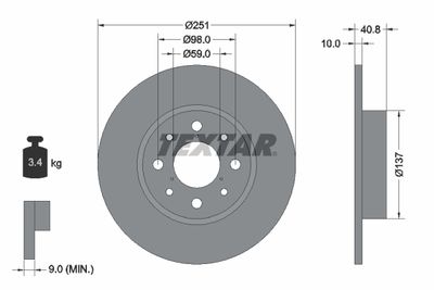 Тормозной диск TEXTAR 92202303 для ALFA ROMEO MITO