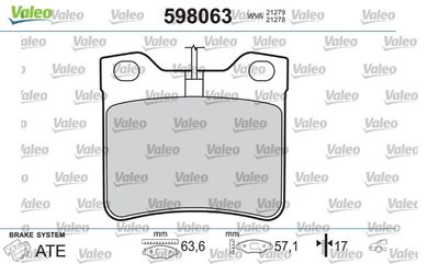 VALEO 598063 Тормозные колодки и сигнализаторы  для PEUGEOT 406 (Пежо 406)