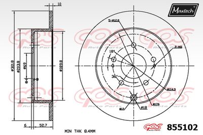 Тормозной диск MAXTECH 855102 для MITSUBISHI GRANDIS