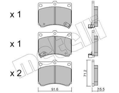 комплект спирачно феродо, дискови спирачки METELLI 22-0197-0