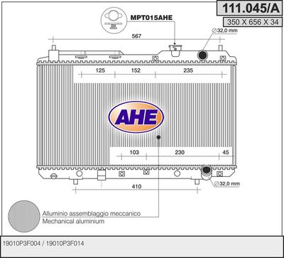 Радиатор, охлаждение двигателя AHE 111.045/A для HONDA CR-V