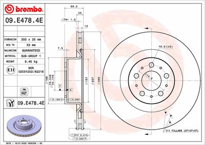 Тормозной диск BREMBO 09.E478.4E для TESLA MODEL Y