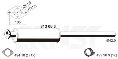 Предглушитель выхлопных газов ERNST 313063 для FORD C-MAX