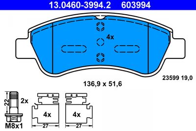 Комплект тормозных колодок, дисковый тормоз ATE 13.0460-3994.2 для PEUGEOT 206