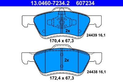 Комплект тормозных колодок, дисковый тормоз ATE 13.0460-7234.2 для MAZDA TRIBUTE