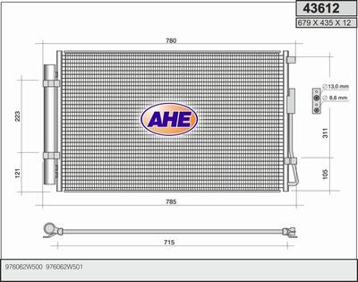 AHE 43612 Радиатор кондиционера  для HYUNDAI  (Хендай Гранд санта фе)