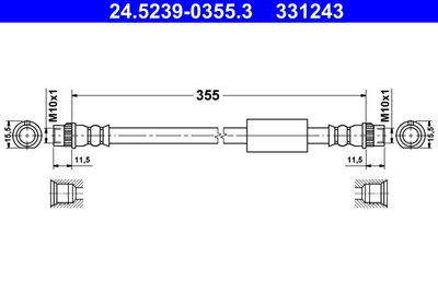ATE 24.5239-0355.3 Тормозной шланг  для PEUGEOT EXPERT (Пежо Еxперт)