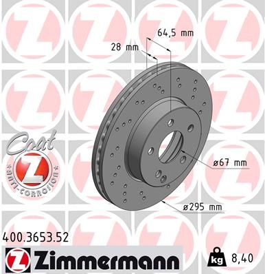 Тормозной диск ZIMMERMANN 400.3653.52 для MERCEDES-BENZ SLC
