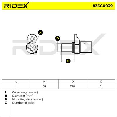импулсен датчик, колянов вал RIDEX 833C0039