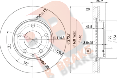 Тормозной диск R BRAKE 78RBD22671 для MAZDA MPV