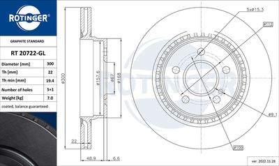 Tarcza hamulcowa ROTINGER RT 20722-GL