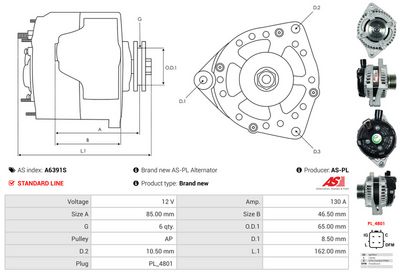 GENERATOR / ALTERNATOR AS-PL A6391S 4