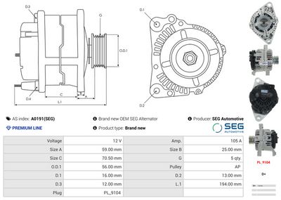 GENERATOR / ALTERNATOR AS-PL A0191SEG 4
