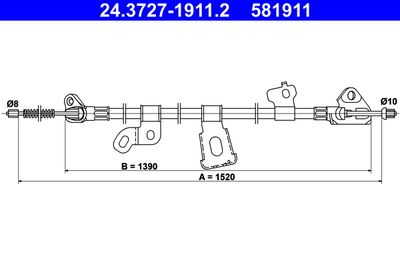 ATE 24.3727-1911.2 Трос ручного тормоза  для TOYOTA IST (Тойота Ист)