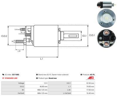 Solenoid, startmotor AS-PL SS1108S