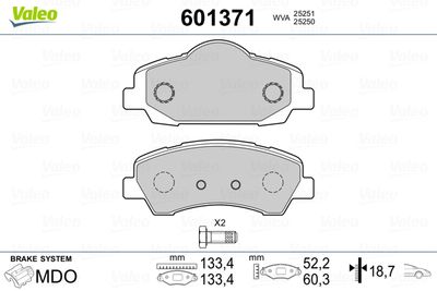 Комплект тормозных колодок, дисковый тормоз VALEO 601371 для PEUGEOT 301